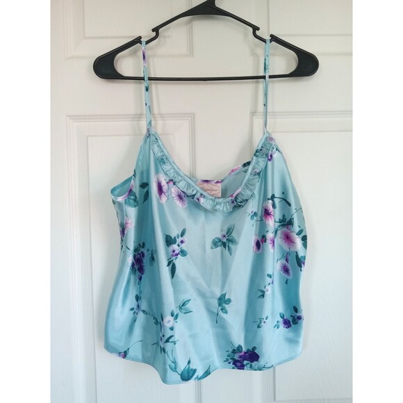 VTG Angelique Blue Floral Silky Feel Ladies Camisole Size Large - Picture 1 of 6